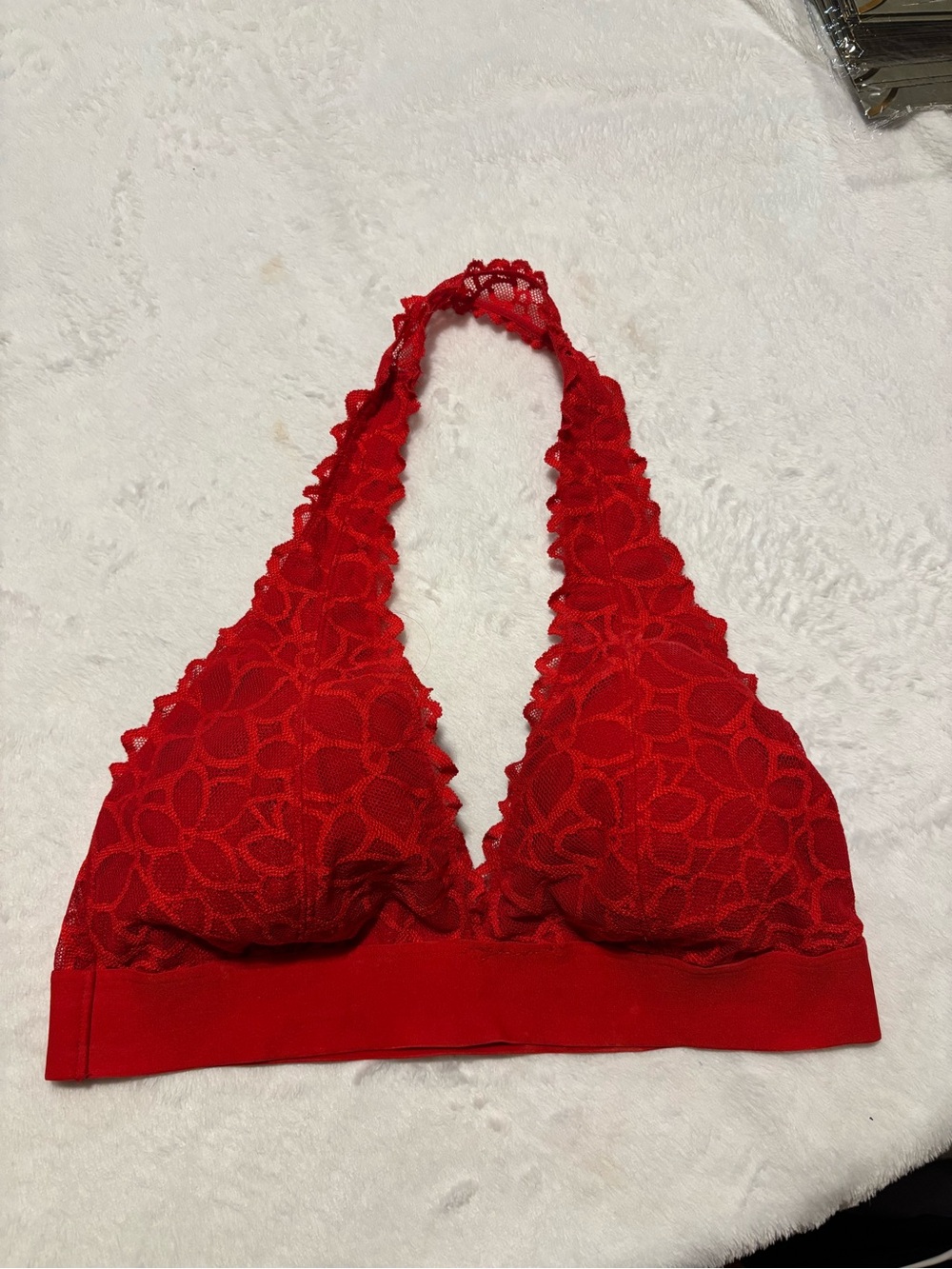 PINK Victoria's Secret Red Lace Halter Bralette